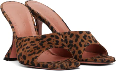 Amina Muaddi Leopard Suede Flat Square Open Toe Sandals With 95 Mm Heel In Animal Print