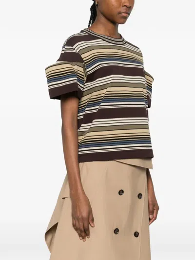 Sacai Multicolor Horizontal Stripe T-shirt In Orange