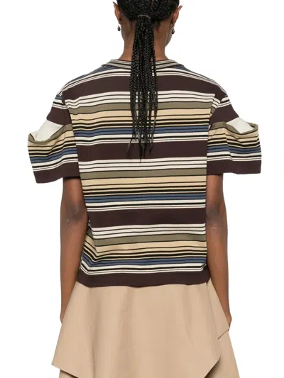 Sacai Multicolor Horizontal Stripe T-shirt In Orange