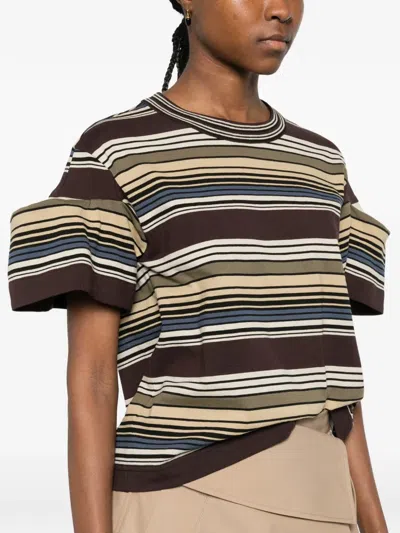 Sacai Multicolor Horizontal Stripe T-shirt In Orange