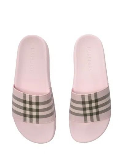 Burberry Check Pattern Slide Sandal Open Toe In Pink