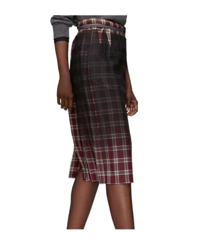 Maison Margiela Womens Burgundy White Tartan-check Wool-blend Midi Skirt In Black