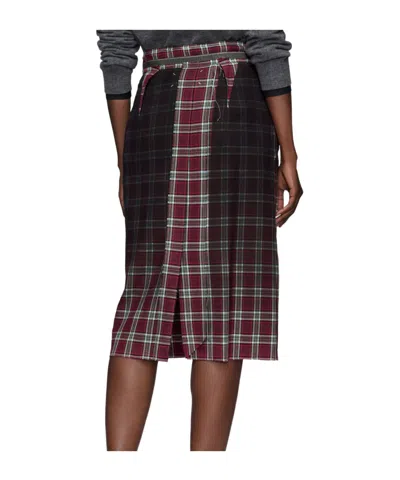 Maison Margiela Womens Burgundy White Tartan-check Wool-blend Midi Skirt In Black