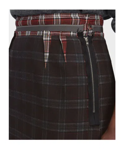 Maison Margiela Womens Burgundy White Tartan-check Wool-blend Midi Skirt In Black