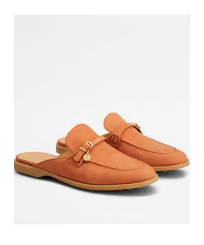 Tod's Orange Solid Sabots Slides In Brown