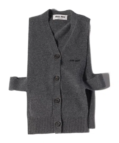 Miu Miu Knitwear Top Sleeveless Ribbed Hem Pockets In Gray