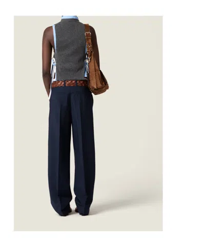 Miu Miu Knitwear Top Sleeveless Ribbed Hem Pockets In Gray