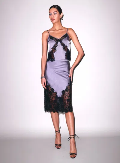 Fleur Du Mal Juliet Lace And Silk Skirt Lavender Smoke In Purple