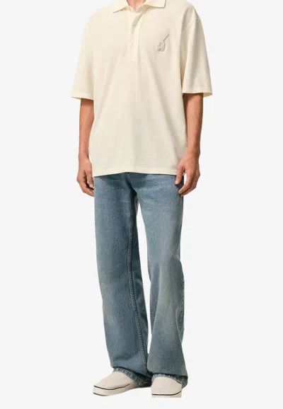 Ami Alexandre Mattiussi White Polo Shirt With Adc Patch Logo In Cotton Uomo In Neutral