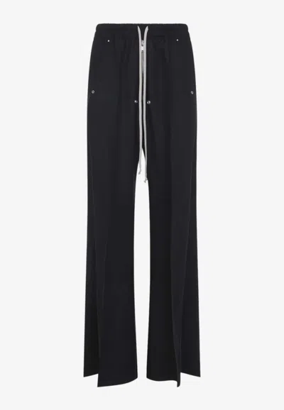 Rick Owens Heizer Belas Wide-leg Cotton-blend Poplin Drawstring Cargo Trousers In Black