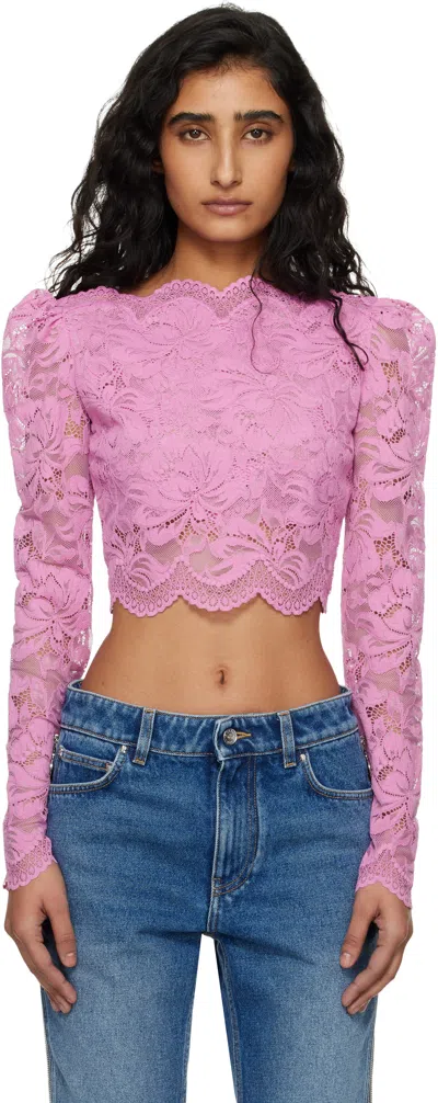 Rabanne Short Stretch Lace Top In Pink