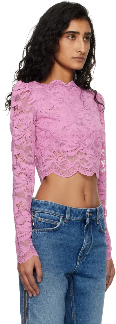 Rabanne Short Stretch Lace Top In Pink
