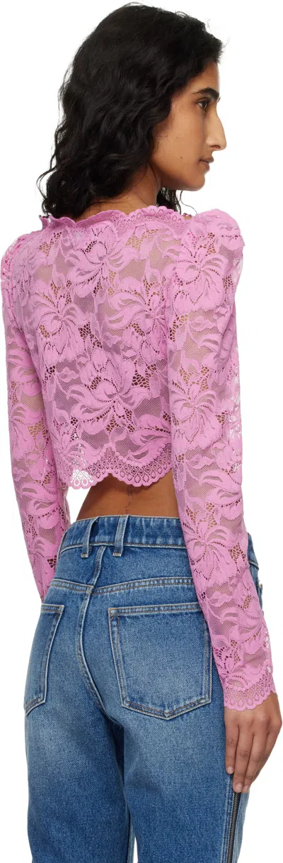 Rabanne Short Stretch Lace Top In Pink