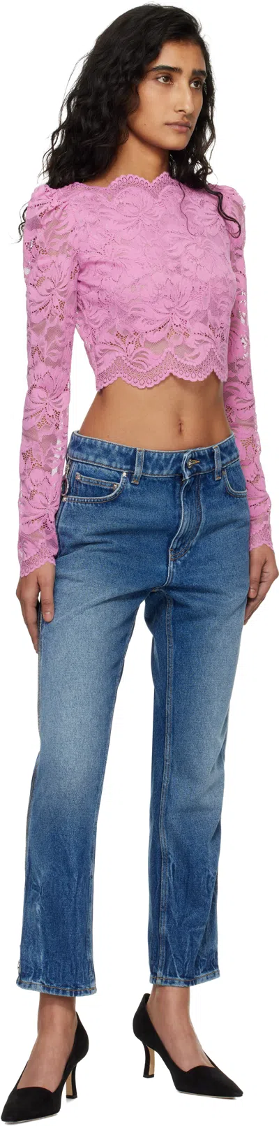 Rabanne Short Stretch Lace Top In Pink
