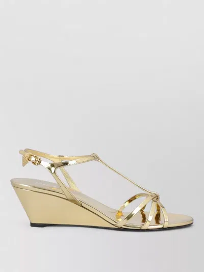 Prada Metallic Wedge Sandals Ankle Strap Open Toe In Multi