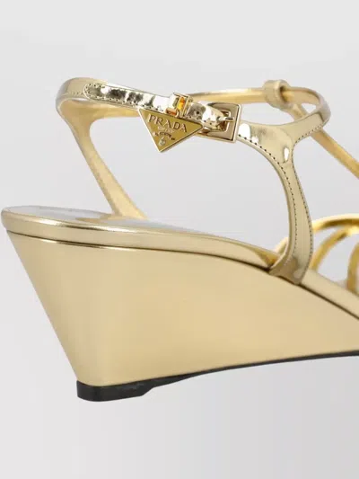 Prada Metallic Wedge Sandals Ankle Strap Open Toe In Multi