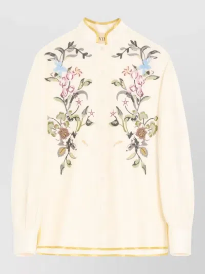 Valentino Garavani Floral Embroidery Shirt Shirt And Blouse Beige In Brown