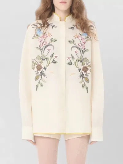 Valentino Garavani Floral Embroidery Shirt Shirt And Blouse Beige In Brown