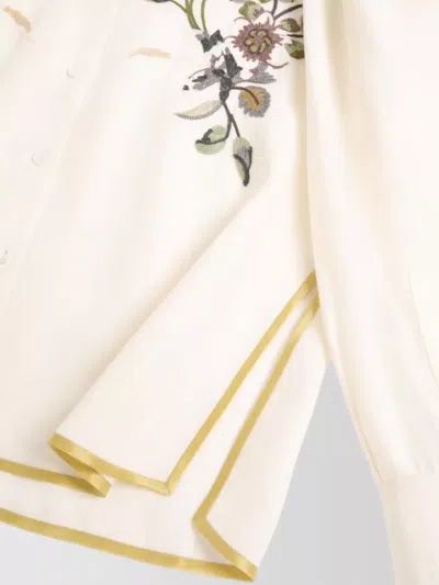 Valentino Garavani Floral Embroidery Shirt Shirt And Blouse Beige In Brown