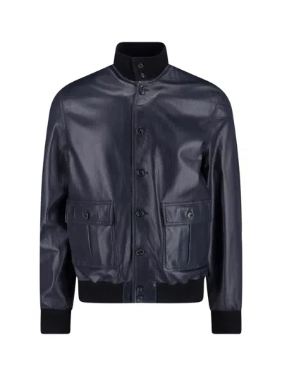 Valstar Buttoned Leather Jacket In Blue