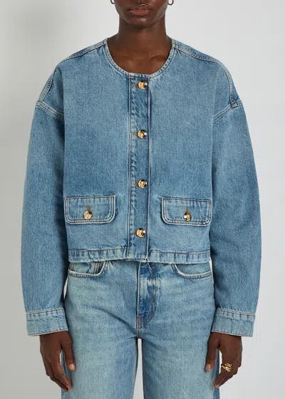Anine Bing Blanchet Denim Jacket Round Neck Design In Blue