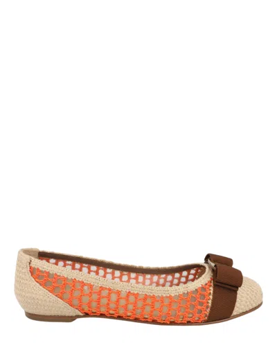 Ferragamo Bow Leather Ballet Flat In Multi