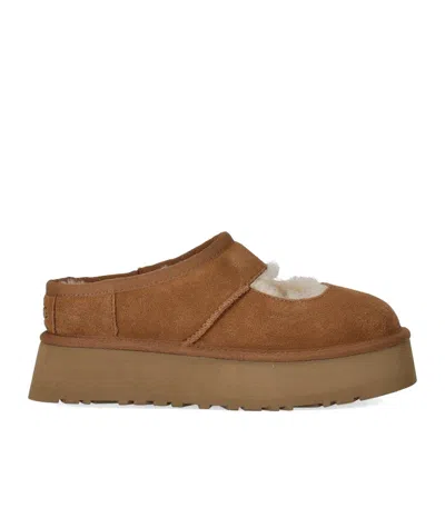 Ugg Suede Platform Sandals With Shearling Lining In Brown