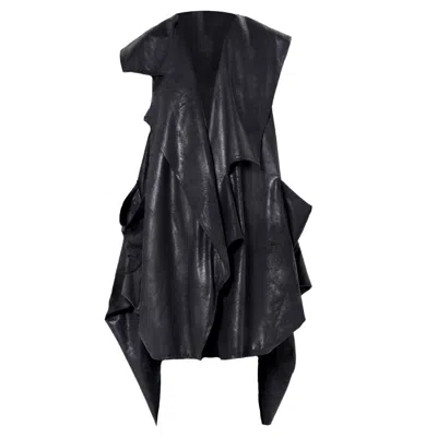 Metamorphoza Asymmetric Faux Suede Vest In Black