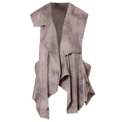 Metamorphoza Asymmetric Faux Suede Vest In Taupe In Gray