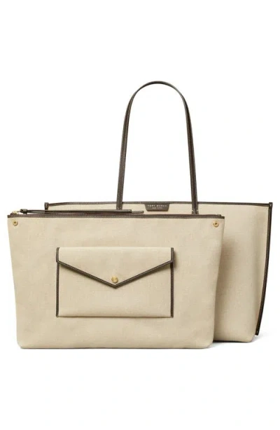 Tory Burch Perry Canvas Tote Bag Work Style In Nude