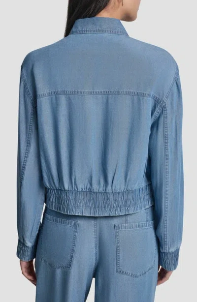 Dkny Front Zip Chambray Bomber In Blue