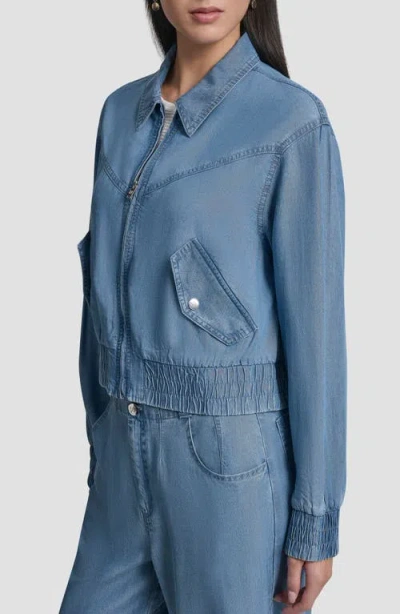 Dkny Front Zip Chambray Bomber In Blue