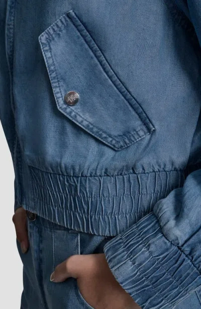 Dkny Front Zip Chambray Bomber In Blue