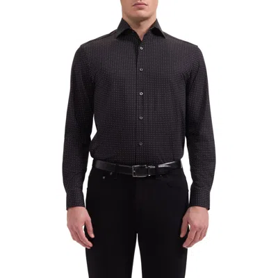 Bugatchi Devon Ooohcotton® Micro Dot Print Button-up Shirt In Black