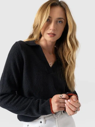 Saint + Sofia Delphi Polo Knit In Black