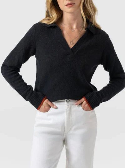 Saint + Sofia Delphi Polo Knit In Black