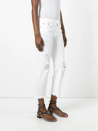 Shop Roberto Cavalli Stretch Ripped Cropped Jeans In White