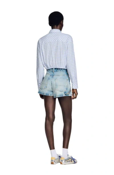 Sandro Short Checked Shirt In Blue