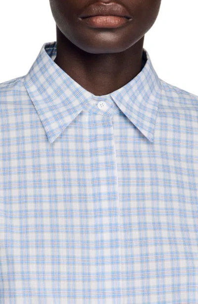 Sandro Short Checked Shirt In Blue