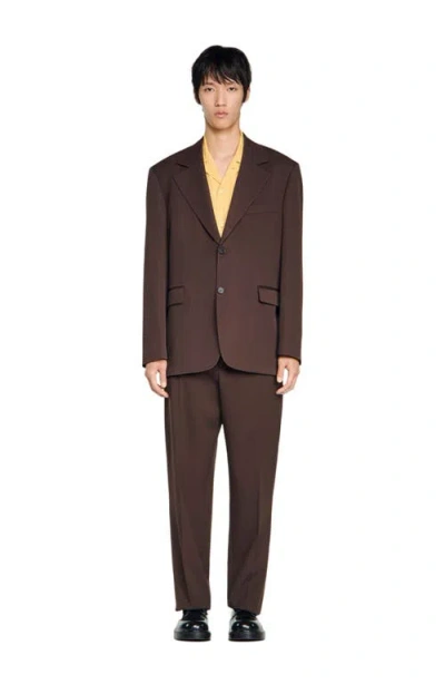 Sandro Oversized Wool Jacket In Brown