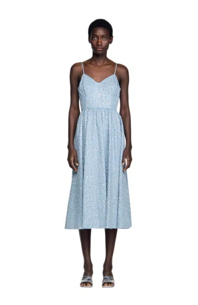 Sandro Striped-pattern Sequin-detail Midi Dress In Blue