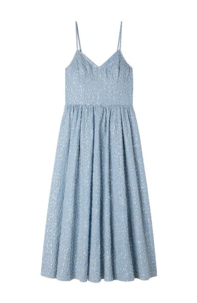 Sandro Striped-pattern Sequin-detail Midi Dress In Blue