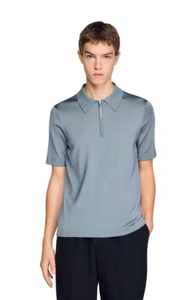 Sandro Knitted Polo Shirt With Zip Collar In Multi