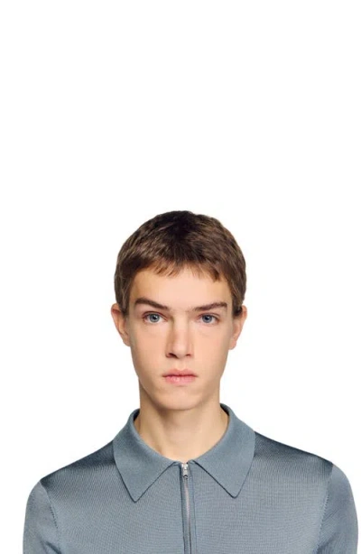 Sandro Knitted Polo Shirt With Zip Collar In Multi