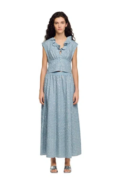 Sandro Womens Blue Sequined Elasticated-waist Woven Maxi Skirt In Blue