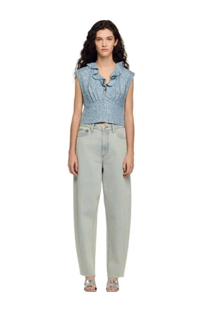 Sandro Iseo Sequin Crop Top In Blue