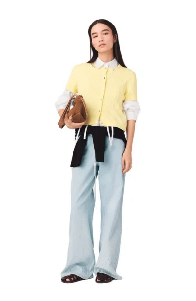 Maje Womens Yellow Rhinestone-embellished Knitted Cotton Cardigan