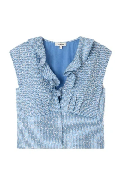 Sandro Iseo Sequin Crop Top In Blue