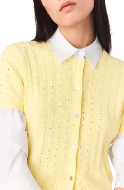 Maje Womens Yellow Rhinestone-embellished Knitted Cotton Cardigan