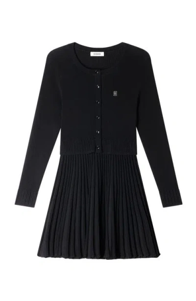 Sandro Ruby Pleated Knit Short Dress In Black